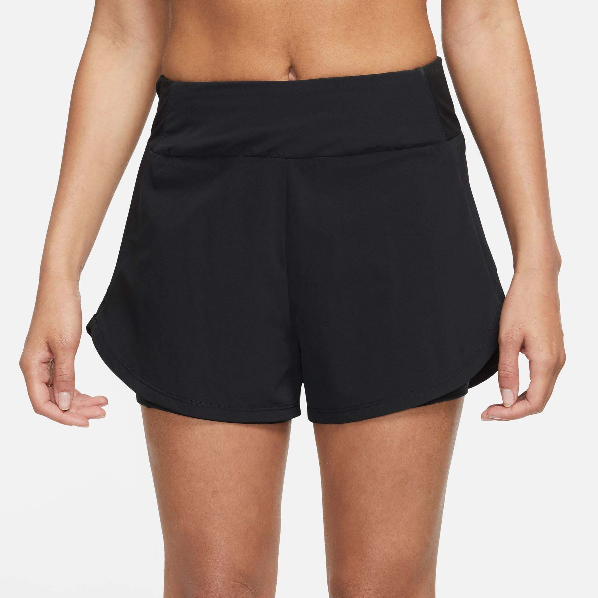 Nike | Women's Dri-FIT Bliss Mid-Rise 3 Inch 2in1 Shorts - Black basketball court