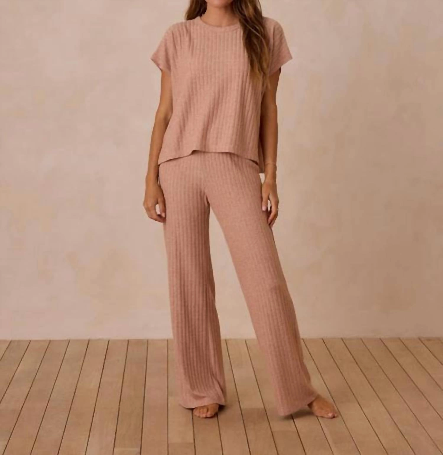 NoSlip Grip Midweight Fabric Cozy Rib Knit Set In Grapefruit