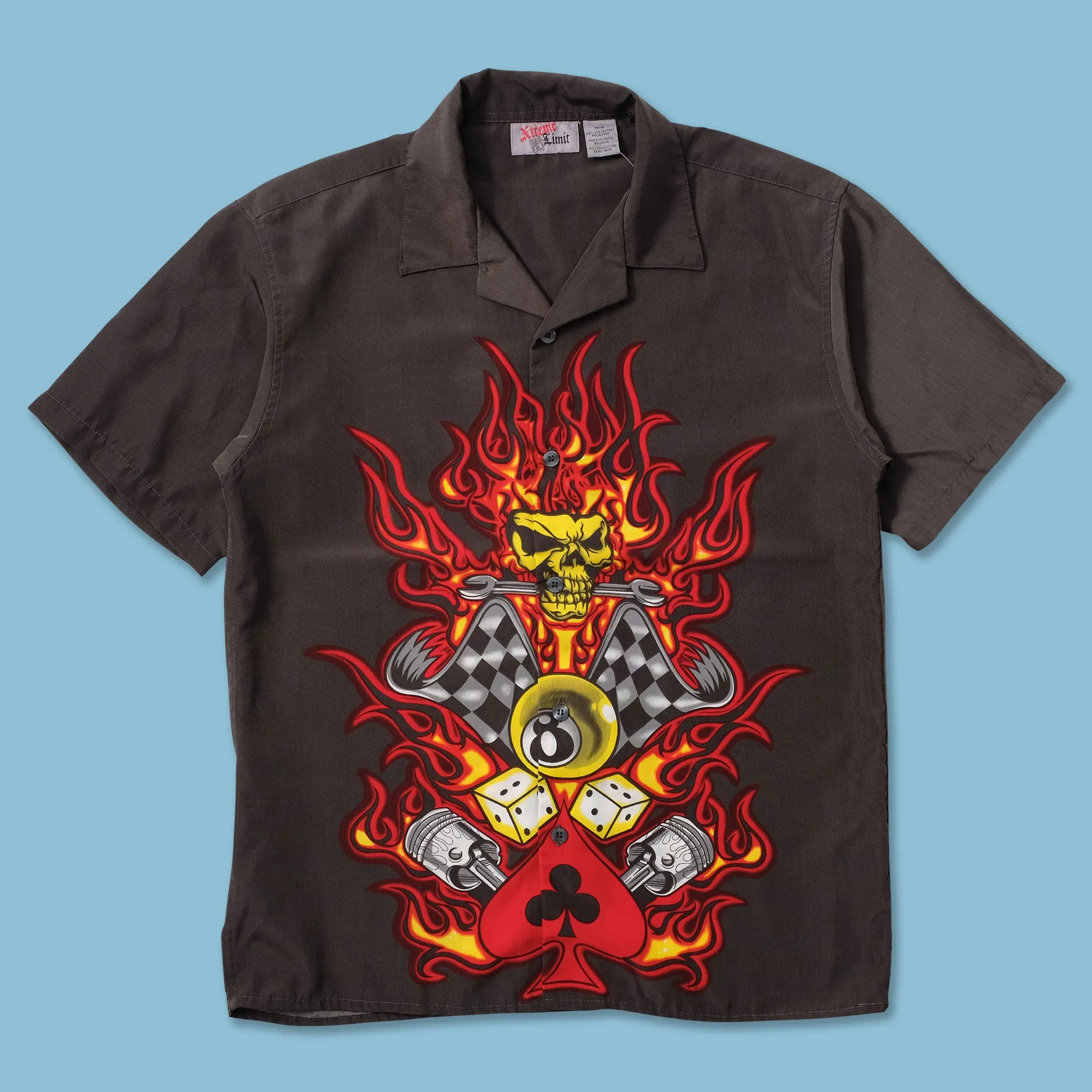 Ergonomic Back Panel Y2K Skull Flames Shirt Medium