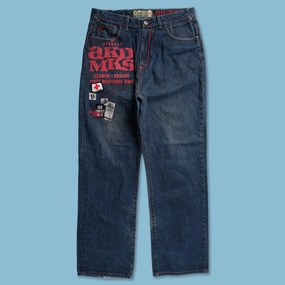 Y2K Akademiks Baggy Pants 34x34 HighRiseWaist Plaid detail