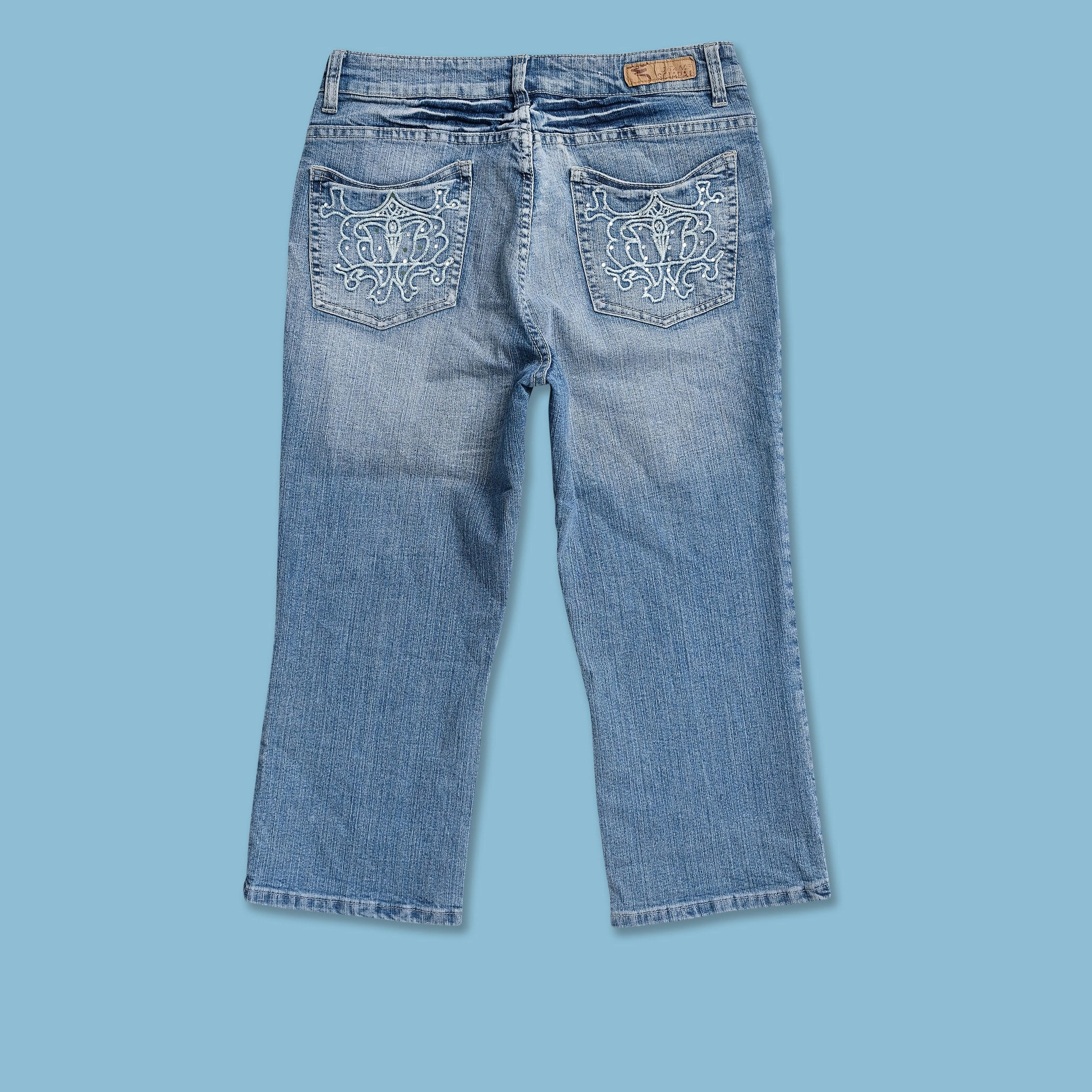 Elasticized Cuffs Y2K Women's 3/4 Denim Pants W30