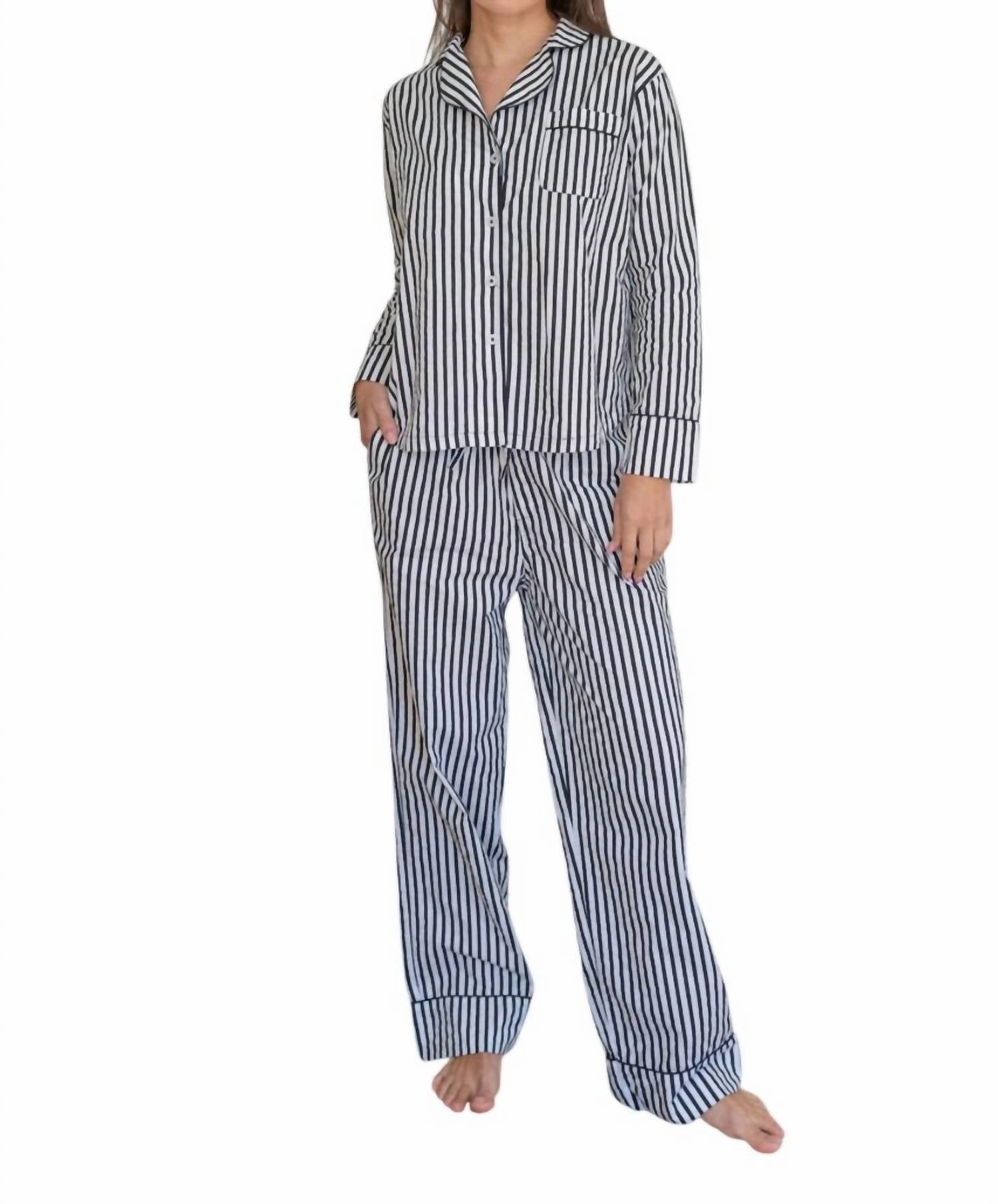 Zee Zee Long Sleeve Set Pajama In Black White Stripe Tagless Comfort