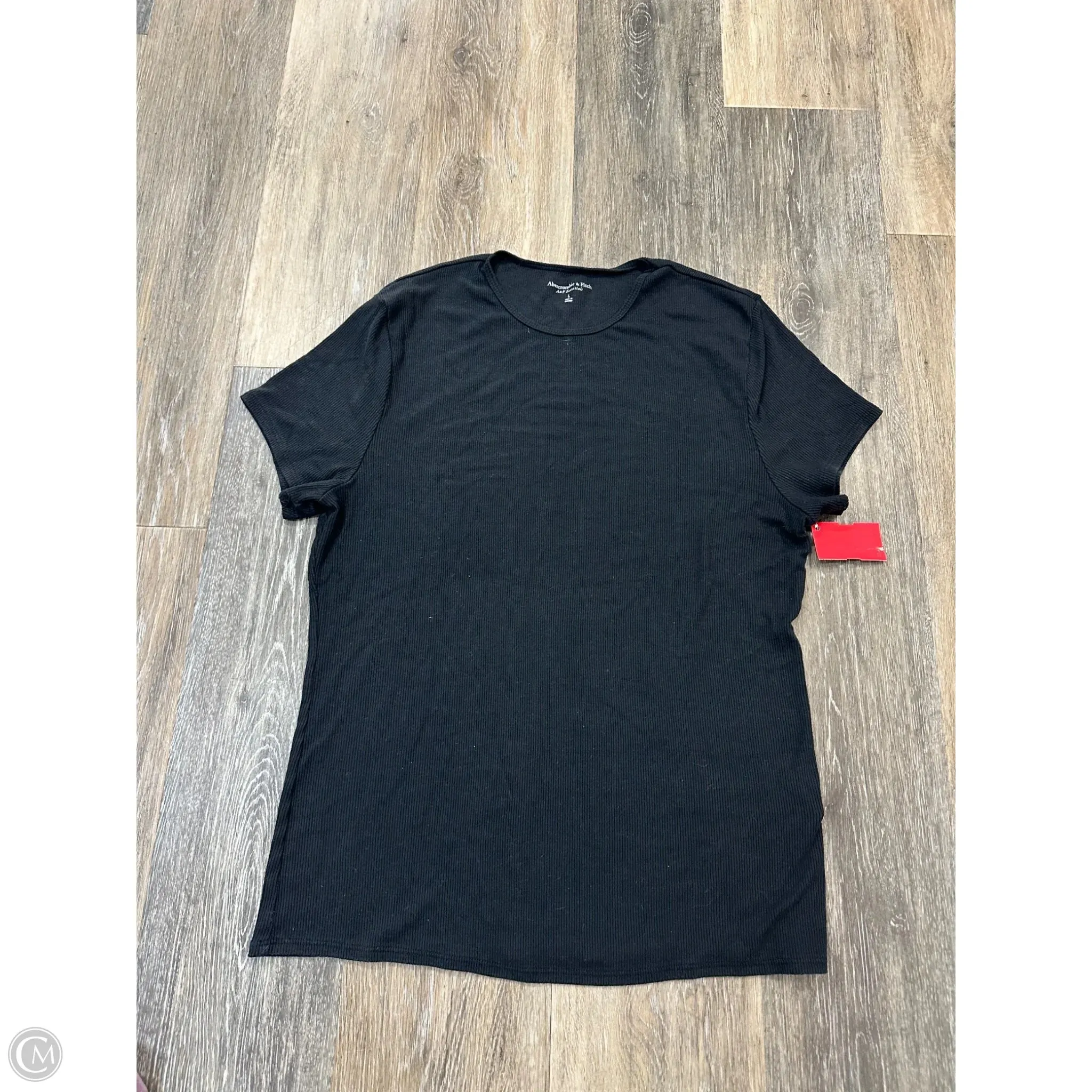 Top Short Sleeve By Abercrombie And Fitch In Black, Size: L Flatlock stitching Linen Blend Fabric