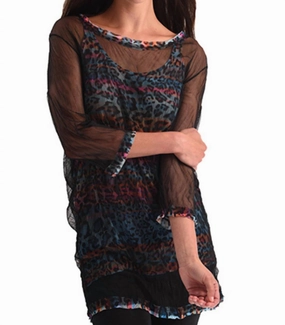 High Elasticity Fabric Drop Shoulder Vibrant Leopard 2 Piece Set In Multi
